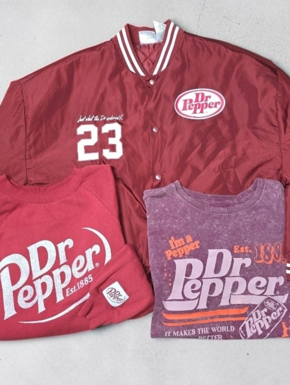 Dr. Pepper Womens Size Large 3pc Bundle Bomber Jacket,Sweatshirt,T-Shirt